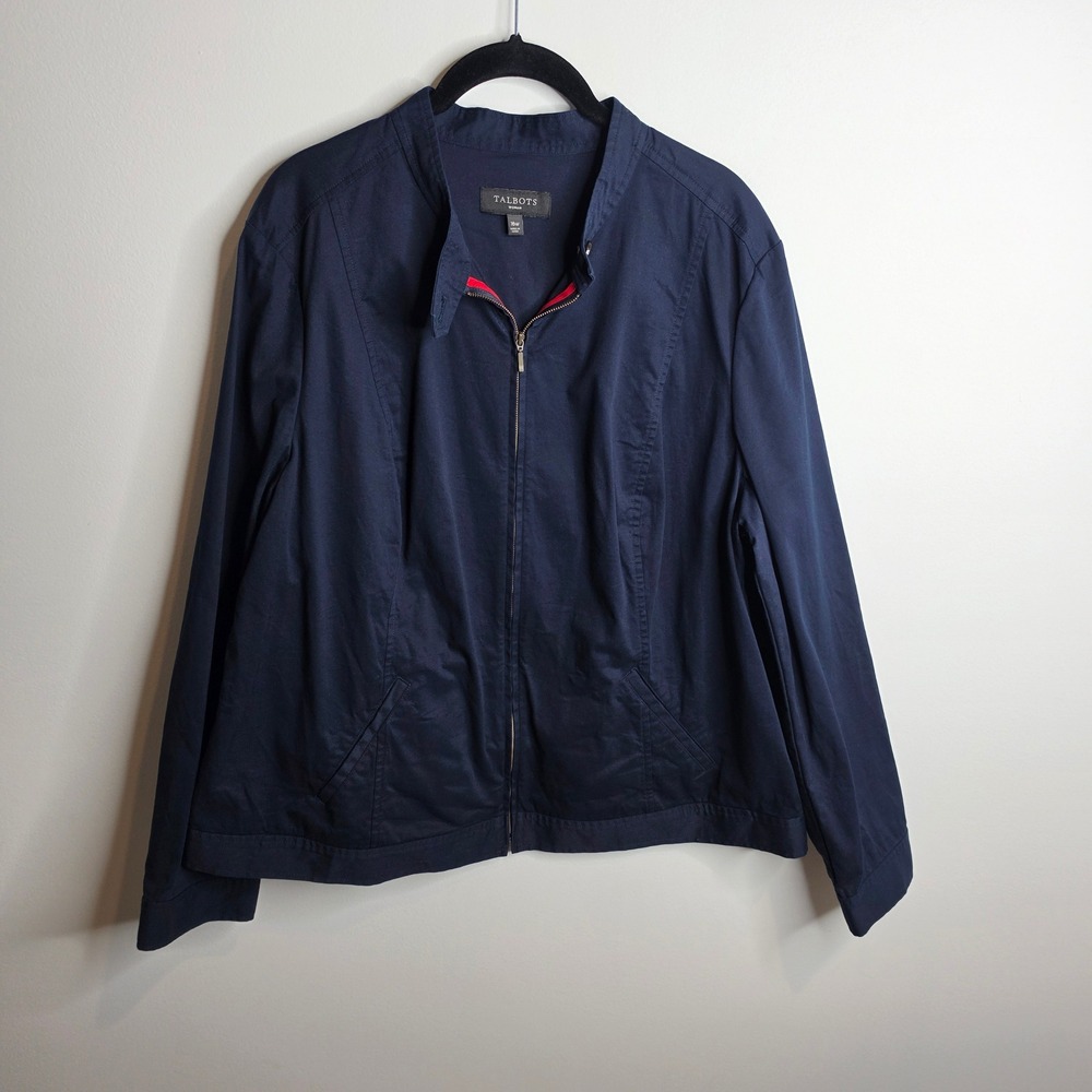 Talbots Zip Up Jacket Womens 16W Navy Blue Cotton Spandex Utility Coat